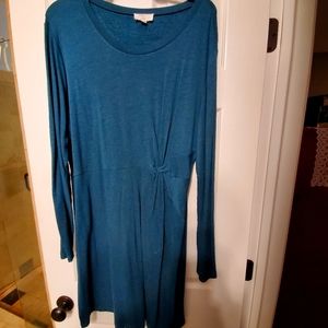 LOFT Green Ruche Dress, Size XL, 96% Rayon/4% Spandex.